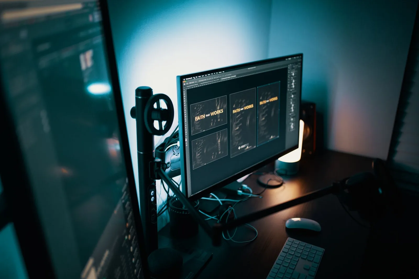 A workstation with dashboards open across several monitors