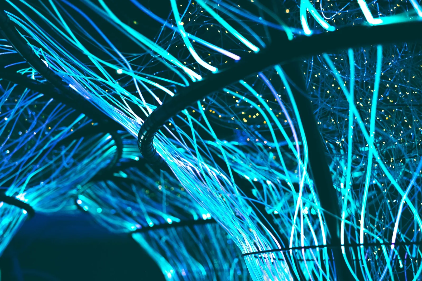 Illuminated fibre optic strands carrying data